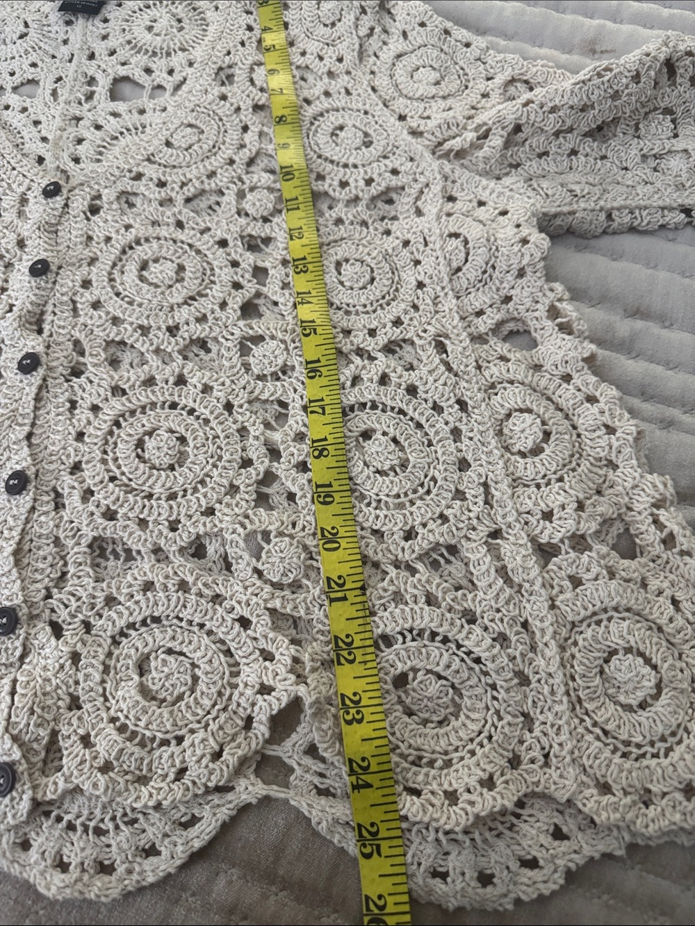 Openwork Crochet Button-Front Cardigan - Cream - Picture 7 of 8